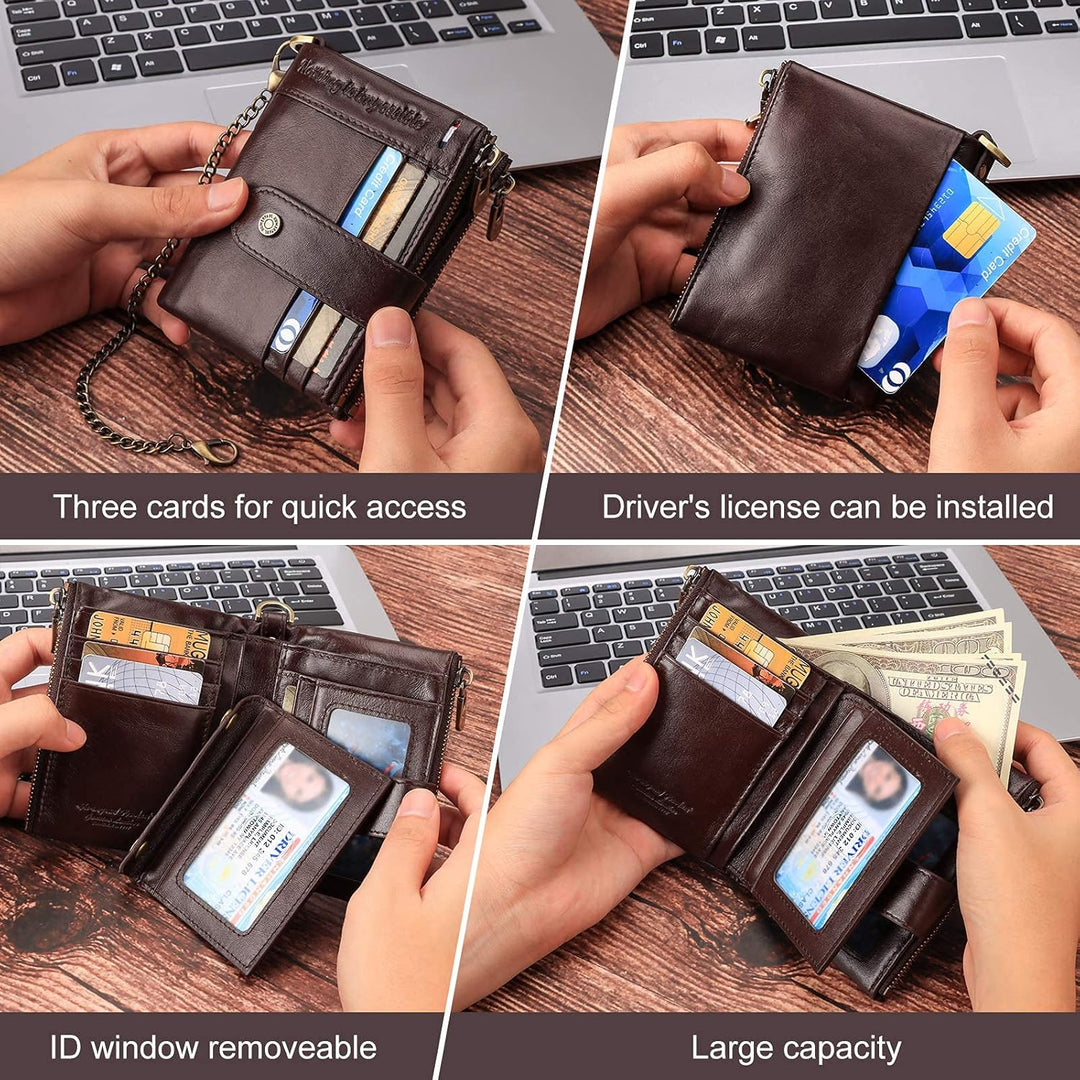 gzcz Billeteras de cadena RFID para hombre, cartera de cuero genuin...
