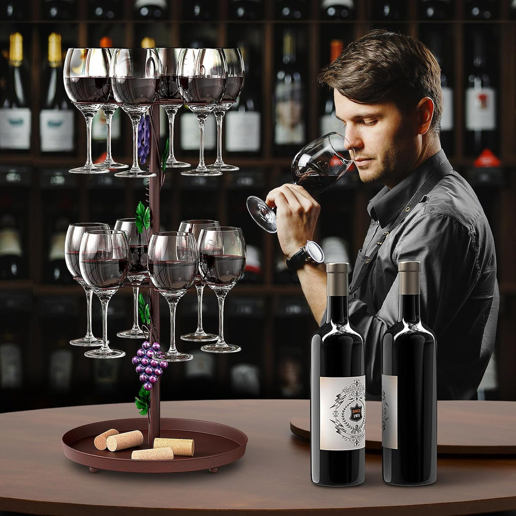 Estante de secado de vidrio de vino de metal de mesa con 12 ganchos para