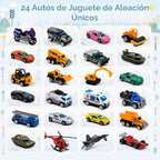 Alloy Cars - Calendario de Adviento 2026 para niños, 24 piezas, calendario de cuenta regresiva de juguete fundido a presión, regalo de Navidad, caja sorpresa para niños y niñas de 3, 4, 5, 6, 7, 8