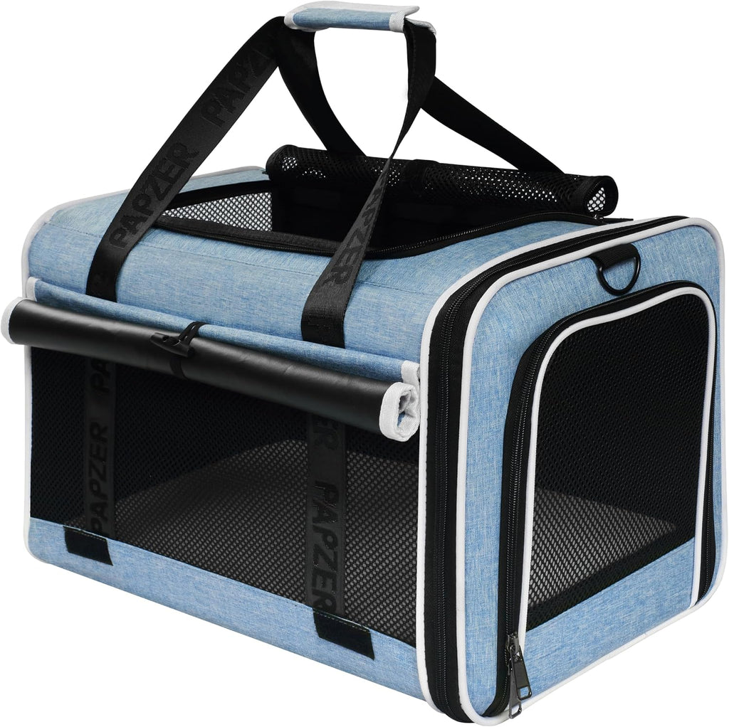 Transportador para gatos para viajes, lado suave, carga superior, cortina