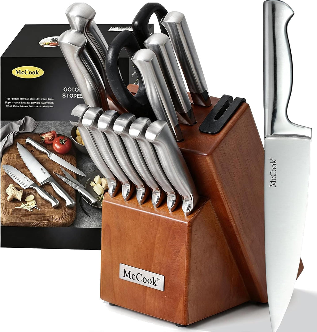 McCook Kitchen Knife Set 15PC Knife Block Set w Built-en Sharpener