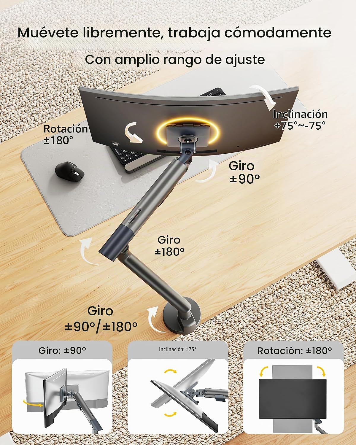 monTEK Brazo de monitor de aluminio para pantallas de 17-40", 26.4 libras