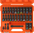 Klein Tools 65123HD KNECT - Juego de llaves de impacto para pozos profundos, unidad de 1/2 pulgada, SAE y métrico, juego de herramientas de 28 piezas, destornillador de impacto de 1/4 de pulgada
