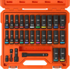 Klein Tools 65123HD KNECT - Juego de llaves de impacto para pozos profundos, unidad de 1/2 pulgada, SAE y métrico, juego de herramientas de 28 piezas, destornillador de impacto de 1/4 de pulgada