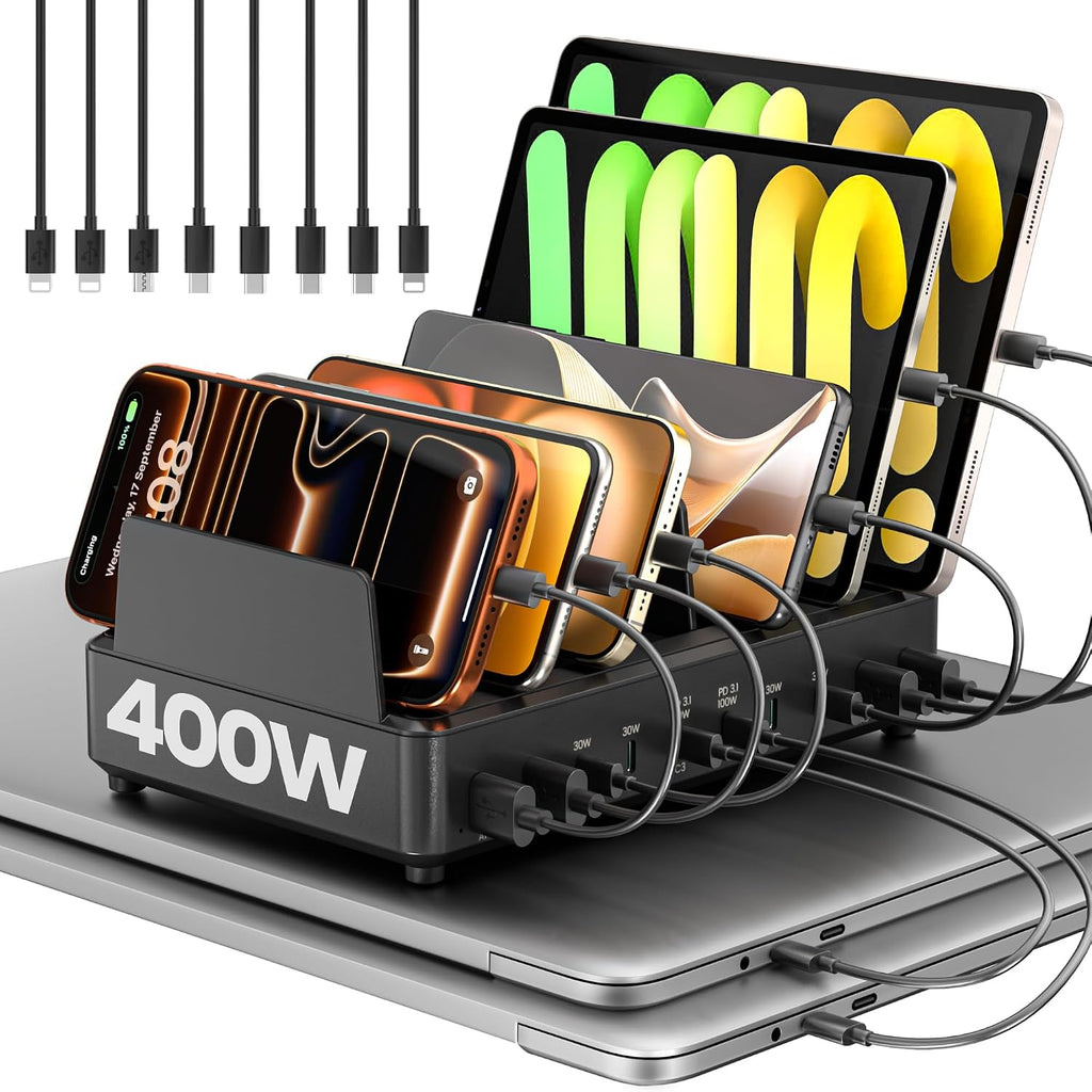 Estación de carga de 400 W para múltiples dispositivos, cargador USB C