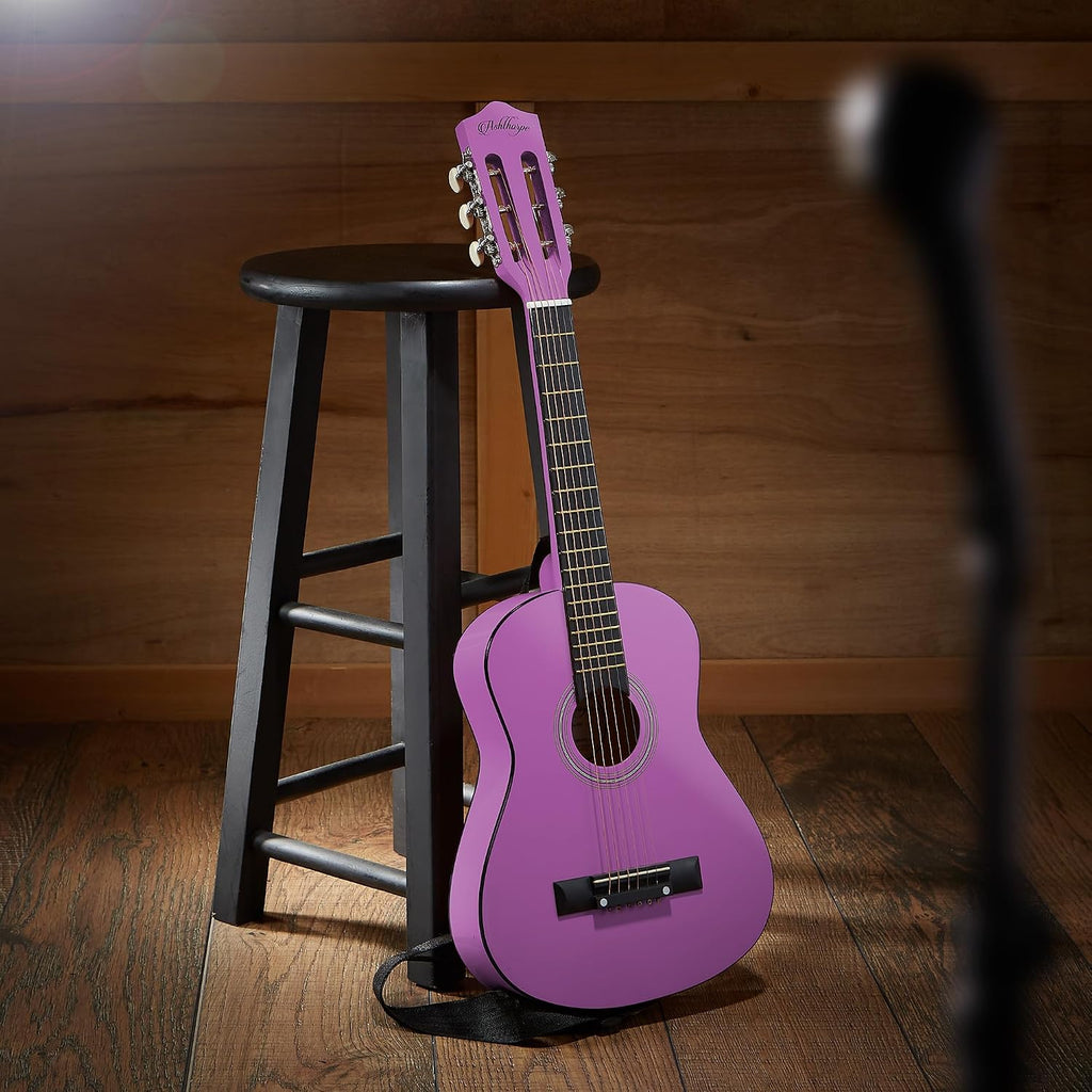 Ashthorpe Guitarra acústica infantil de 30 pulgadas (púrpura), kit de inicio para principiantes con bolsa de concierto, cuerdas adicionales, correa, púas y lecciones
