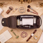 LEATHER VILLAGE Neceser de viaje de cuero genuino para hombres y mujeres, marrón