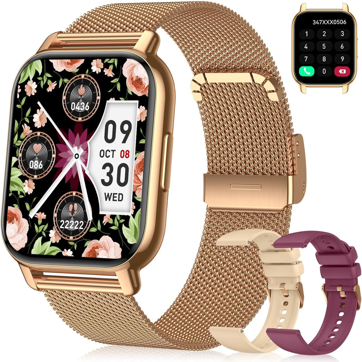 Reloj inteligente para mujer, rastreador de actividad física con llamadas Bluetooth y control de voz AI, pantalla HD de 1.85 pulgadas, monitor de frecuencia cardíaca/SpO2, rastreador de sueño