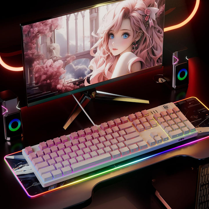 MageGee Teclados Gaming USB Rosa Con Cable