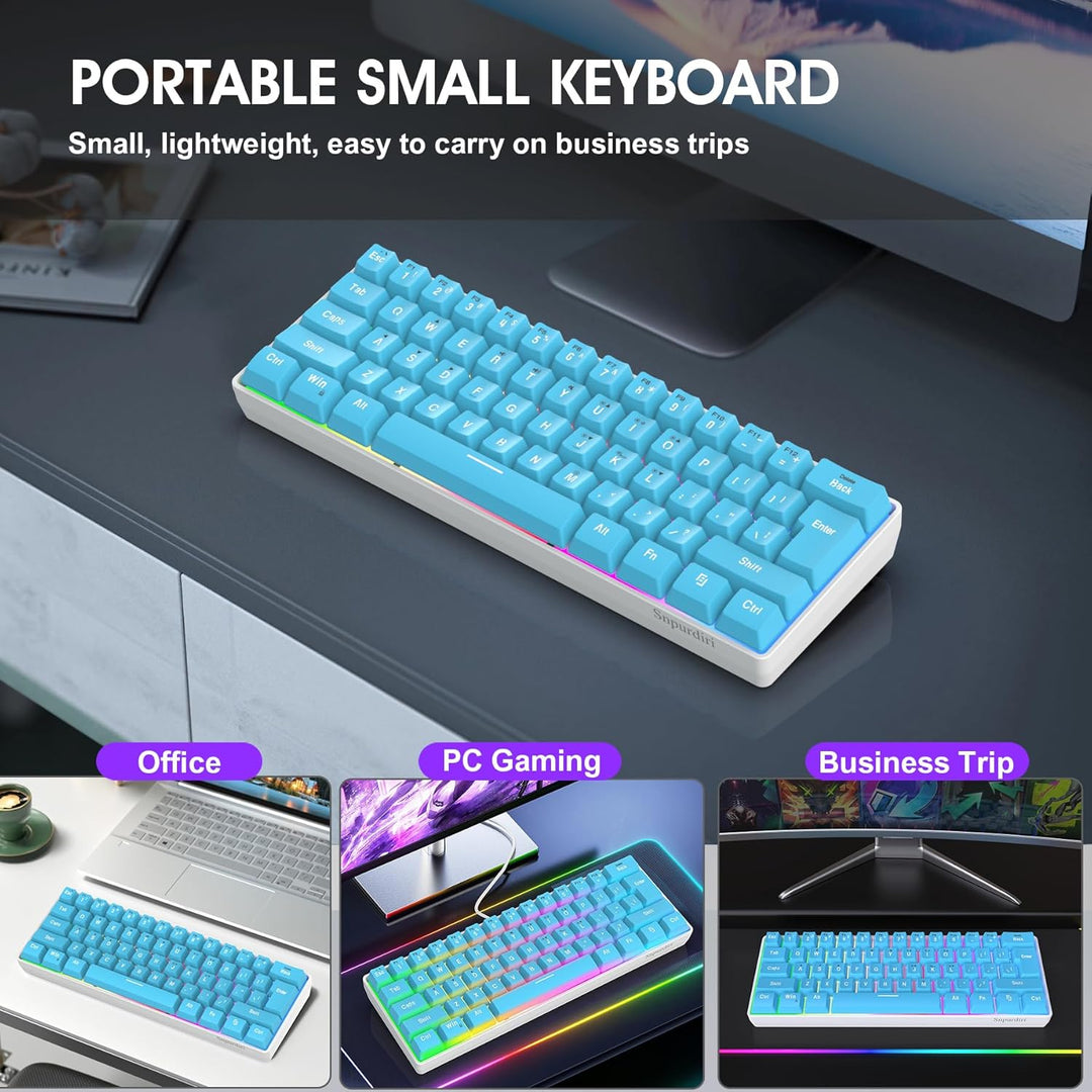 Snpurdiri Teclado para juegos 60% con cable, pequeño ultra compacto...
