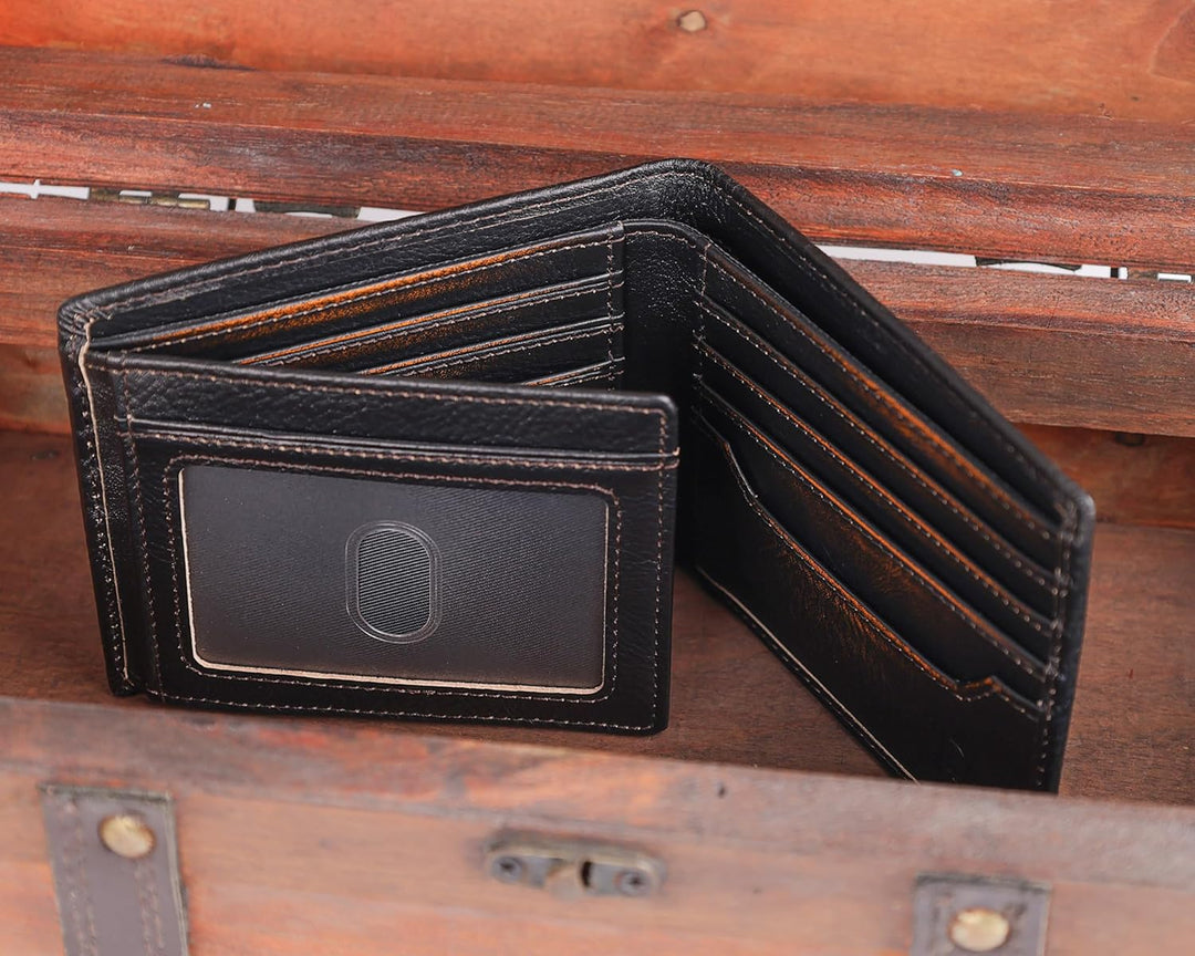 DK86 Cartera de cuero genuino para hombre, billetera biplegable con...