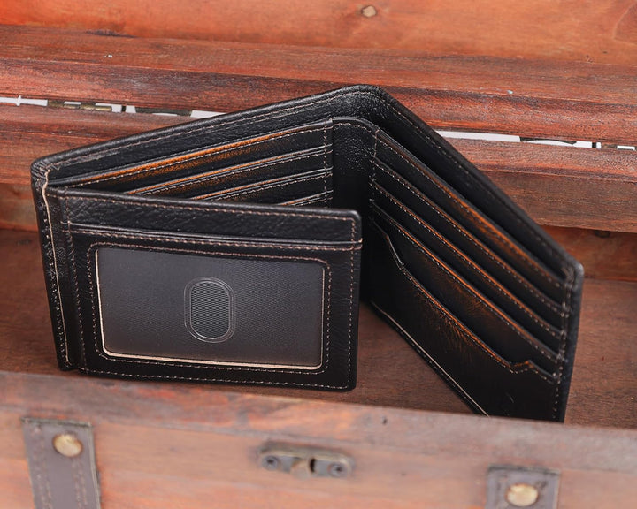 DK86 Cartera de cuero genuino para hombre, billetera biplegable con...