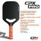 CPX Pro Paleta de pickleball en fibra de carbono - Grado profesional, acabado mate, núcleo de panal, agarre estilo tenis - Paleta sin borde diseñada en Chicago, EE. UU.
