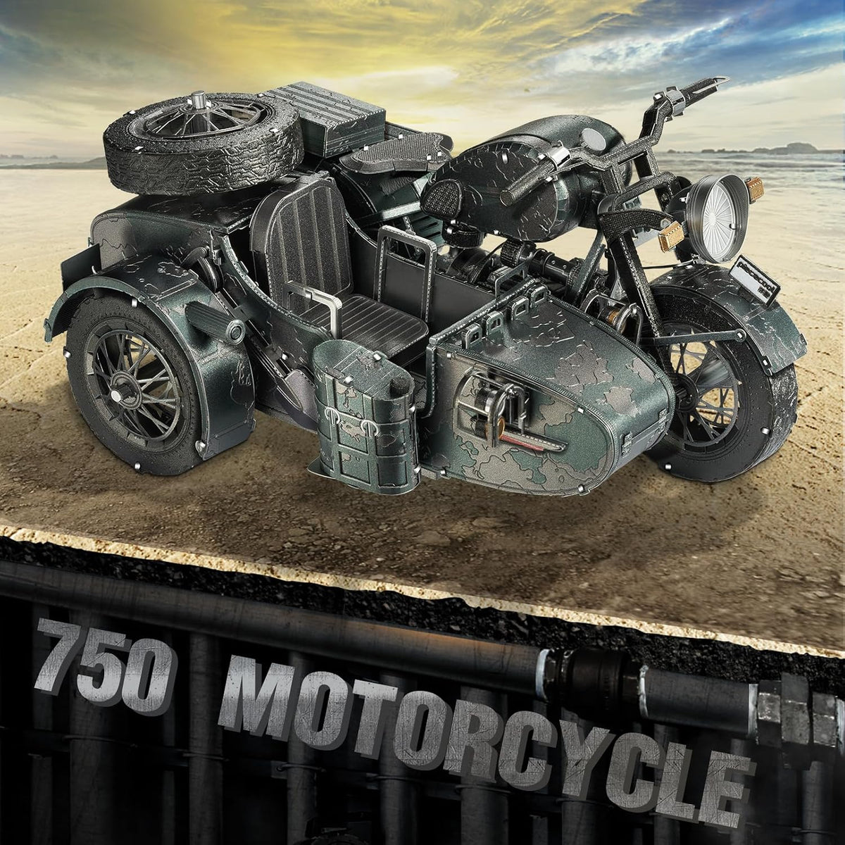 Piececool - Rompecabezas 3D para adultos, kits de construcción de modelos de metal de motocicleta con sidecar para tiempo en familia, artes y manualidades de sidecar para armar uno mismo, los mejores