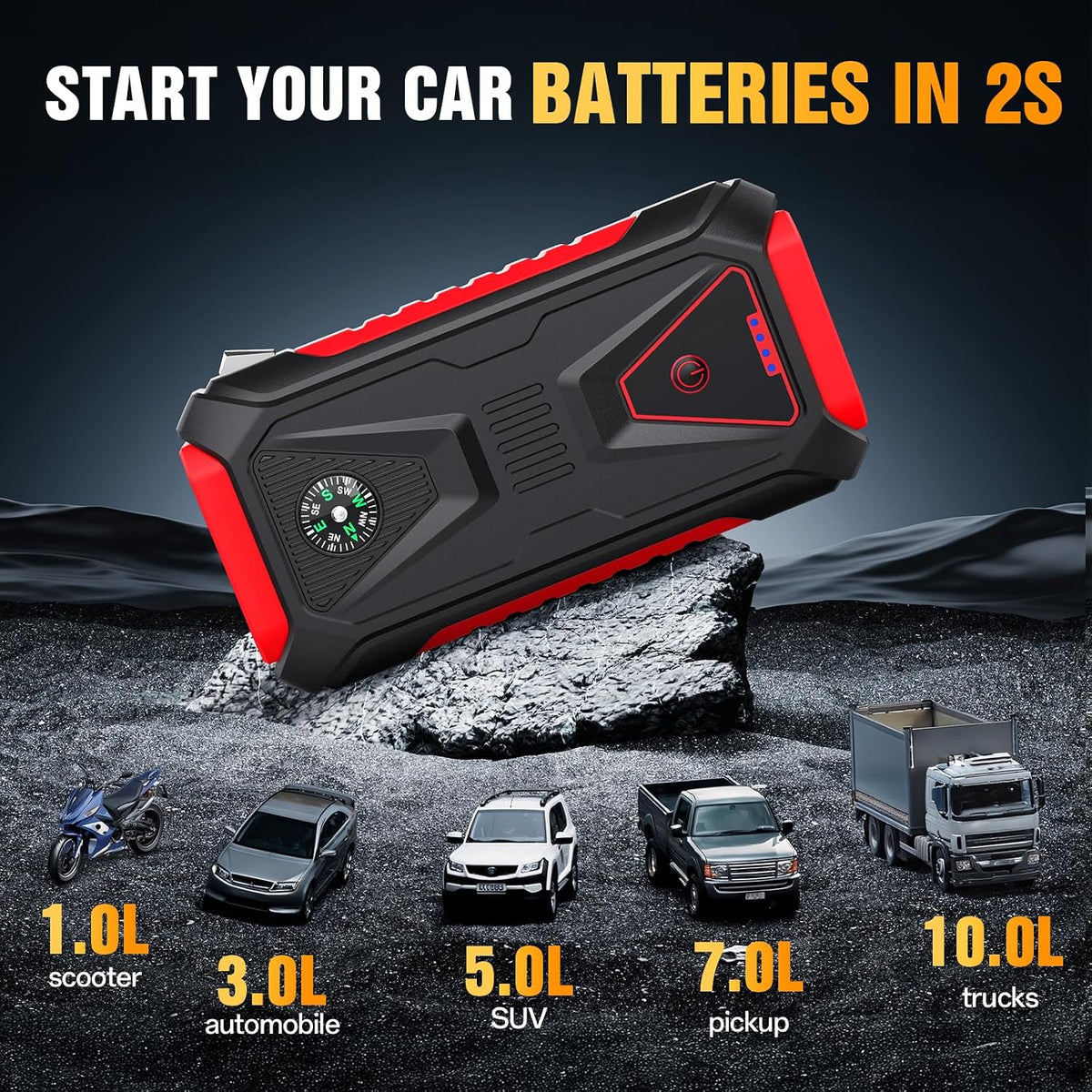 Arrancador de coche, paquete de refuerzo de batería de 12 V