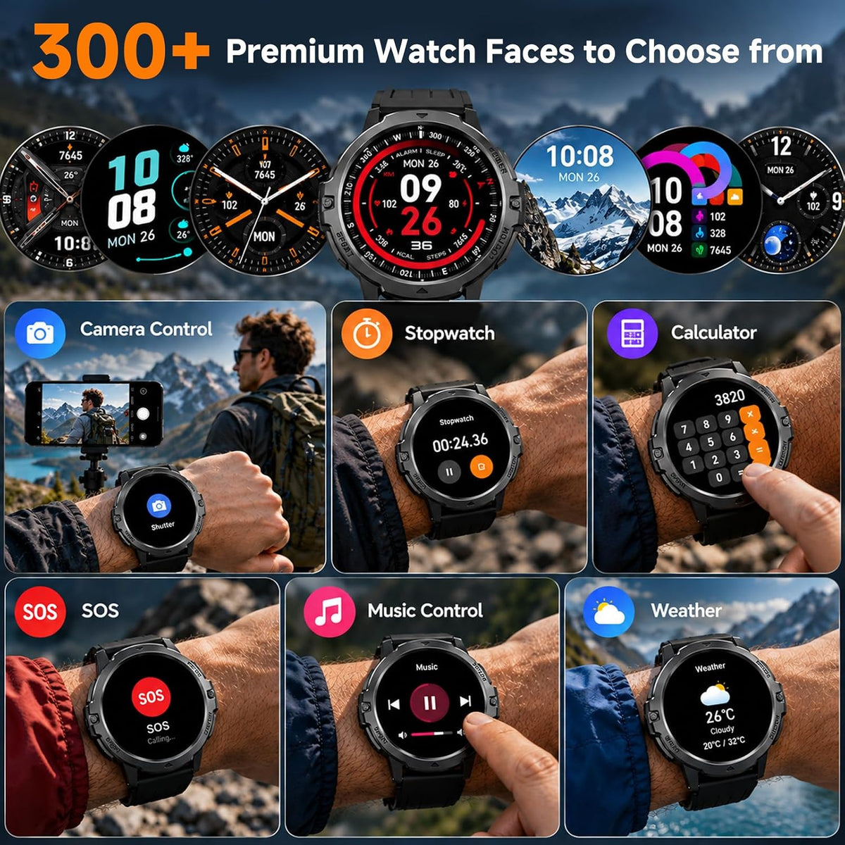 Reloj inteligente GPS para exteriores C31: diseño resistente al agua de 3 ATM, pantalla TFT de 1.46 ″, sensores de movimiento de 6 ejes, seguimiento GPS integrado, batería de larga duración de
