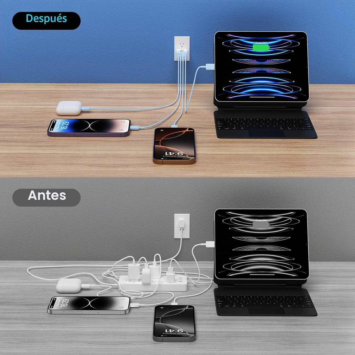Bloque de Cargador USB C, Paquete de 2, 40W, 4 Puertos Tipo C, Cubos de Carga Rápida de Teléfono PD USBC, Enchufe de Pared + Cargador QC 3.0 USB A, Caja de Ladrillo de Energía para iPhone 16/15/14/13