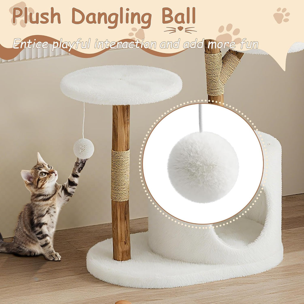 Garvee Torre de árbol de madera para gatos, interior y apartamento de mimbre natural con columna de captura de gatos y cama, marco de árbol estético