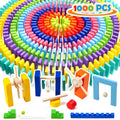 WOOD CITY Juego de dominó de 1000 piezas para niños con 20 bloques adicionales, coloridos azulejos de dominó para construir, apilar, carreras, volar, dominó de madera con bolsa de almacenamiento y
