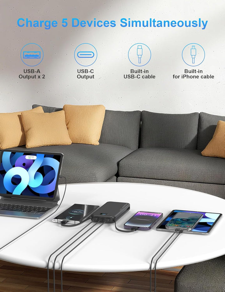 Ffnpua - Cargador portátil con enchufe de pared, banco de energía U...