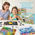 6 paquetes de rompecabezas de madera para niños de 4 a 6 años, 60 piezas de rompecabezas de dinosaurios y animales de madera para niños pequeños de 3 a 5 años, juguetes educativos preescolares de