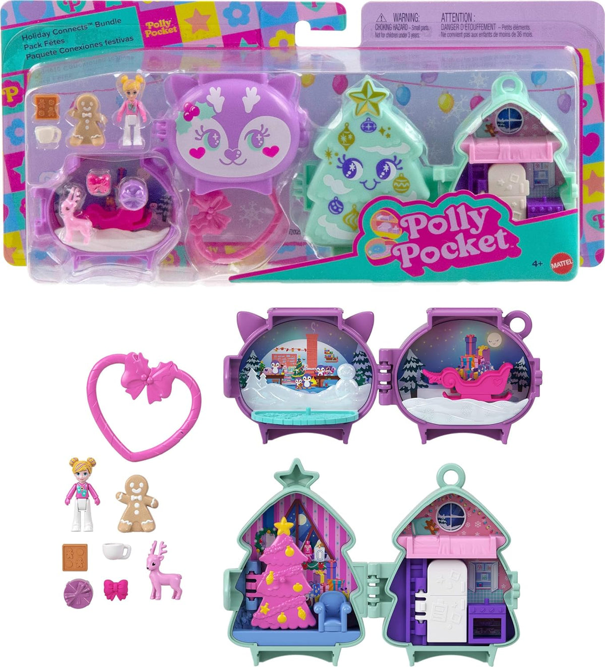 Polly Pocket Mini juguetes, paquete compacto apilable de vacaciones con micro muñeca, accesorios, animal de mascota, juguete de viaje con clip
