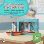 Jack Rabbit Creations Barco de juguete de madera - Juguete de baño flotante