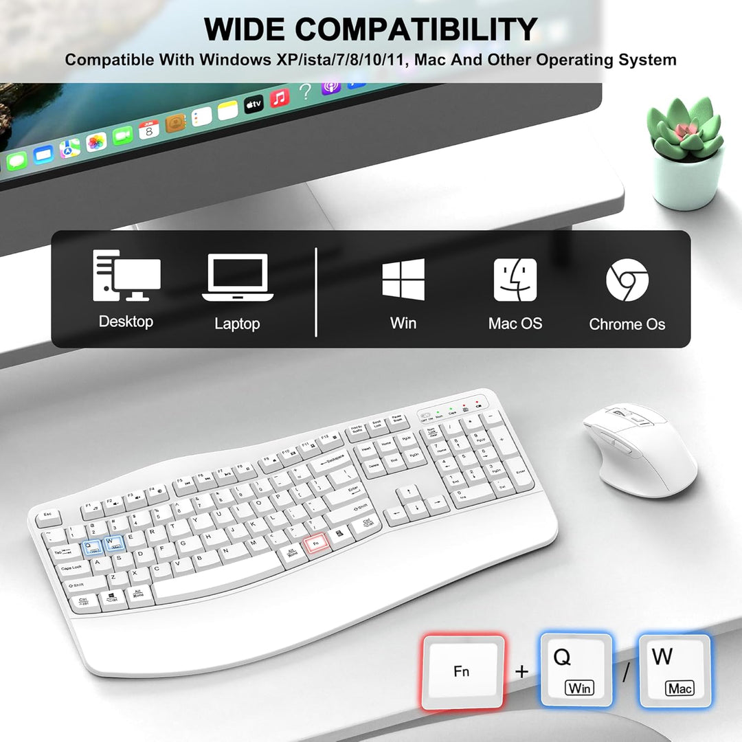 Combo de teclado y mouse inalámbricos, teclado ergonómico de tamaño...
