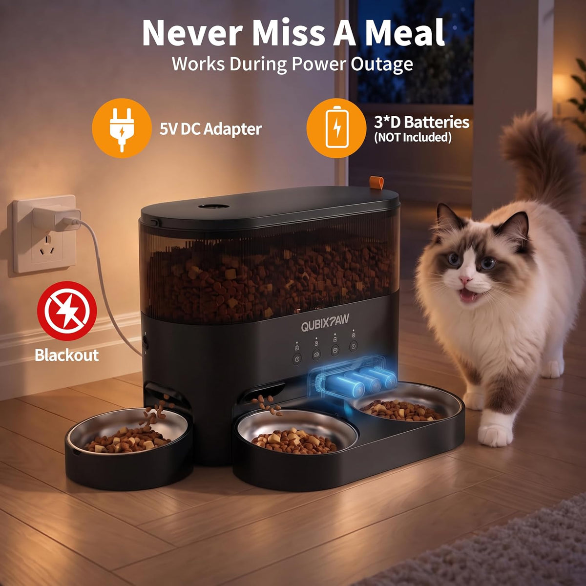 Comedero automático para gatos múltiples con 4 cuencos de acero