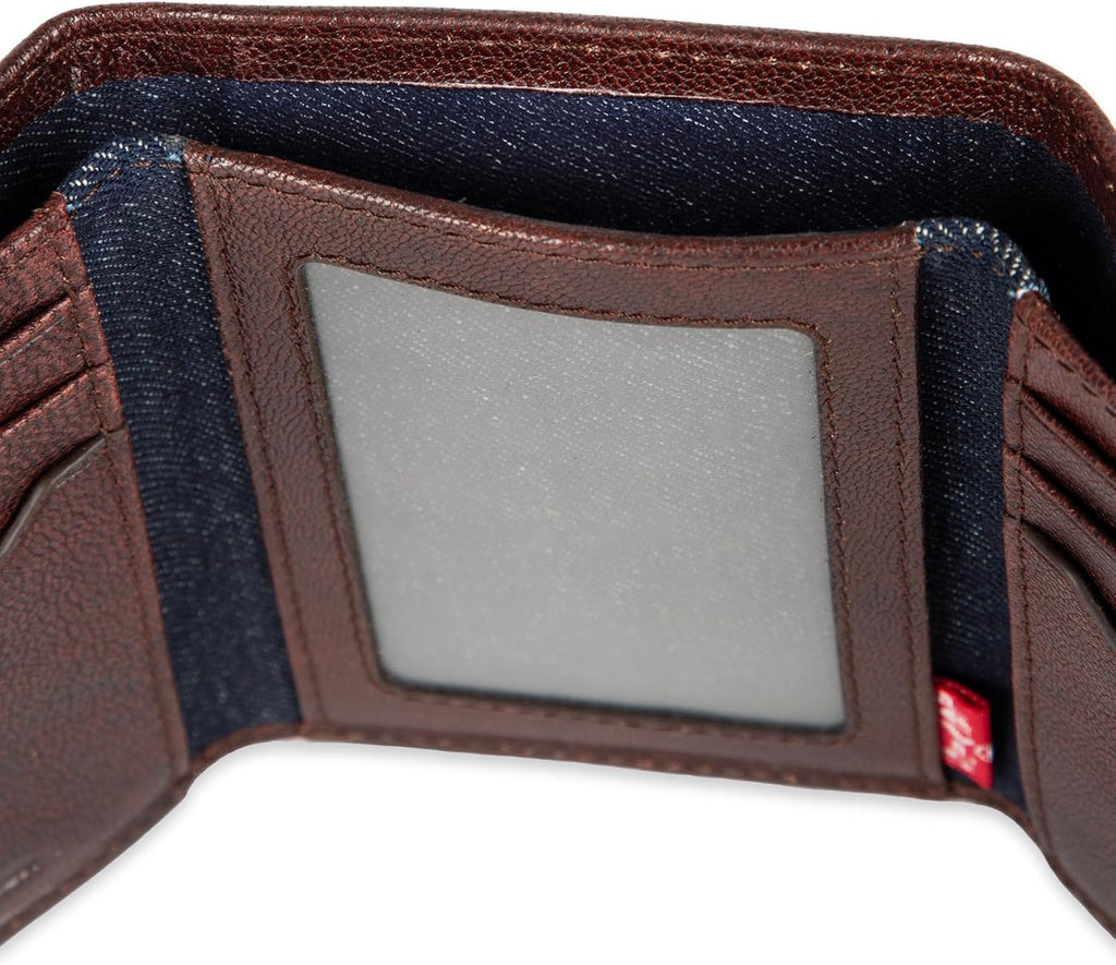 Levi's Billetera triple de cuero de puntada pesada para hombre, marrón, talla única