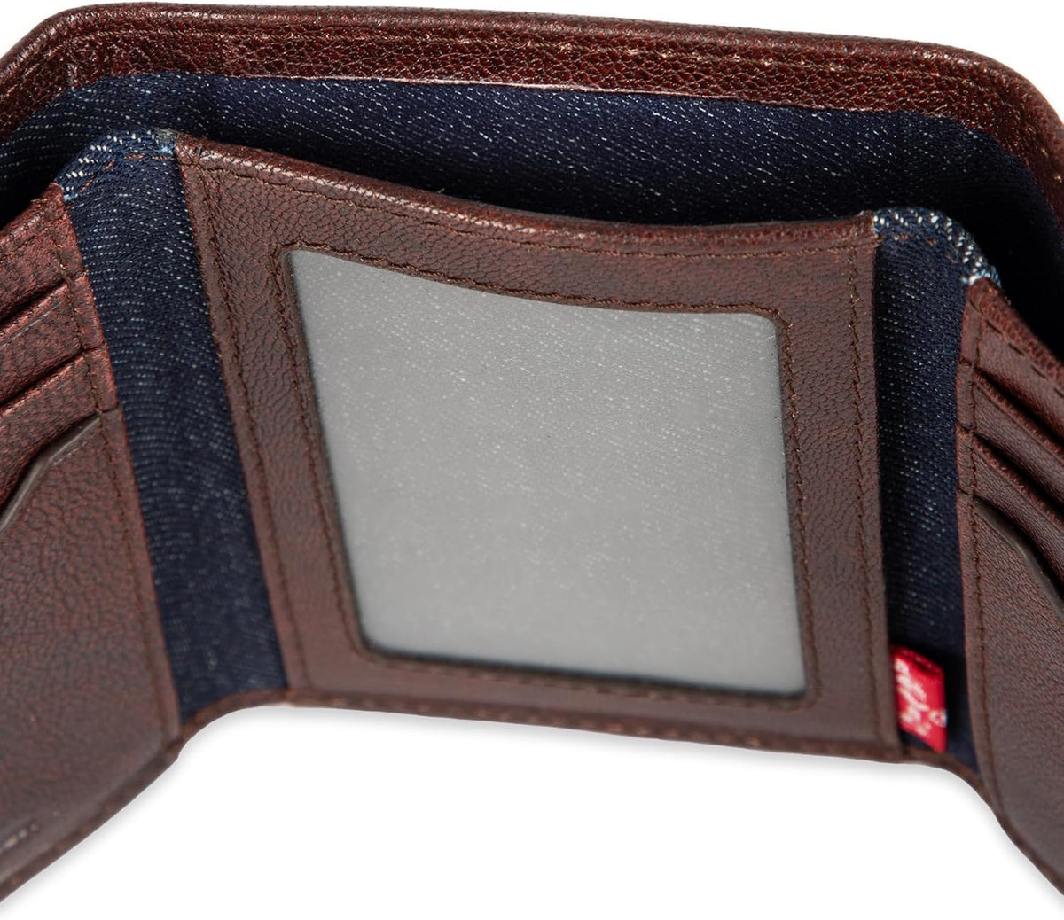 Levi's Billetera triple de cuero de puntada pesada para hombre, marrón, talla única