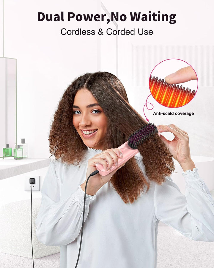Cepillo alisador de pelo inalámbrico, cepillo portátil para alisar...