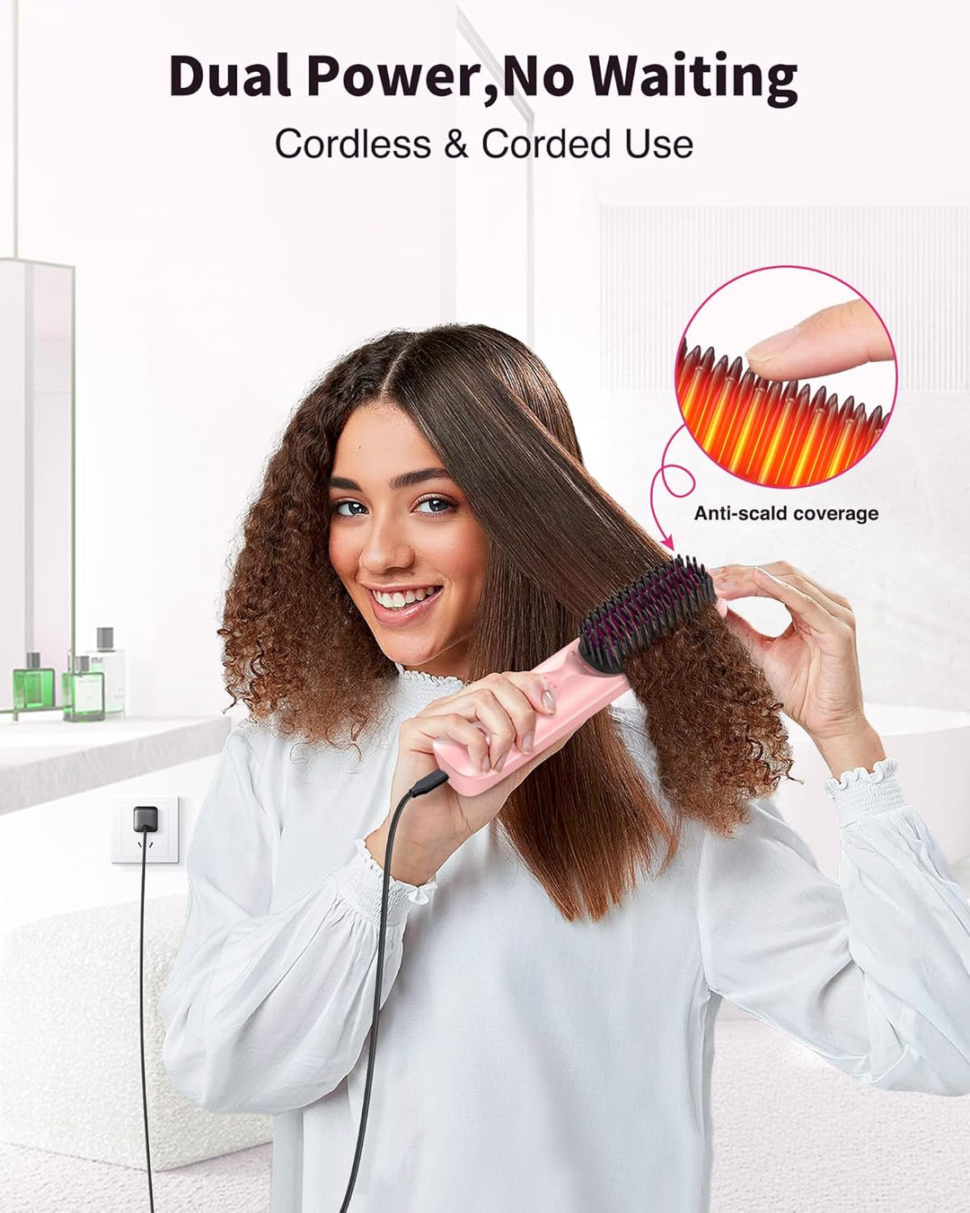 Cepillo alisador de pelo inalámbrico, cepillo portátil para alisar...