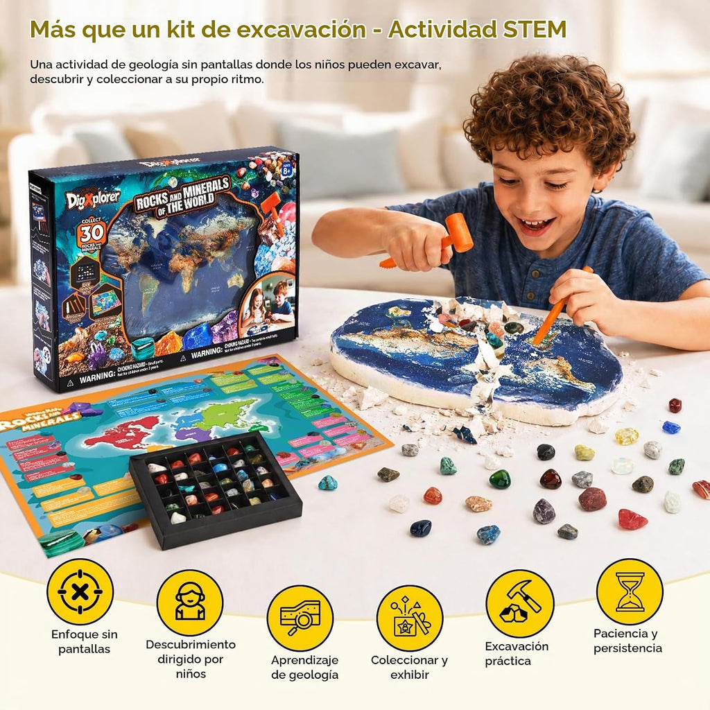 CubicFun Kit de excavación de piedras preciosas del mapa del mundo para