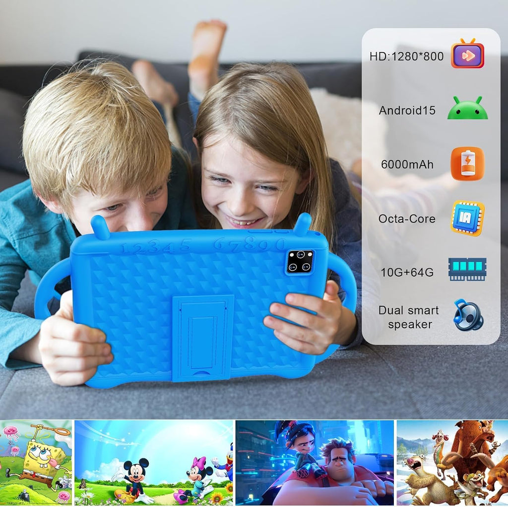 Tablet para niños de 10 pulgadas Android Tablet 15 para niños con 10 GB de RAM 64 GB de ROM, expansión de 512 GB, con control parental, WiFi, Bluetooth, regalo de doble cámara para niños y