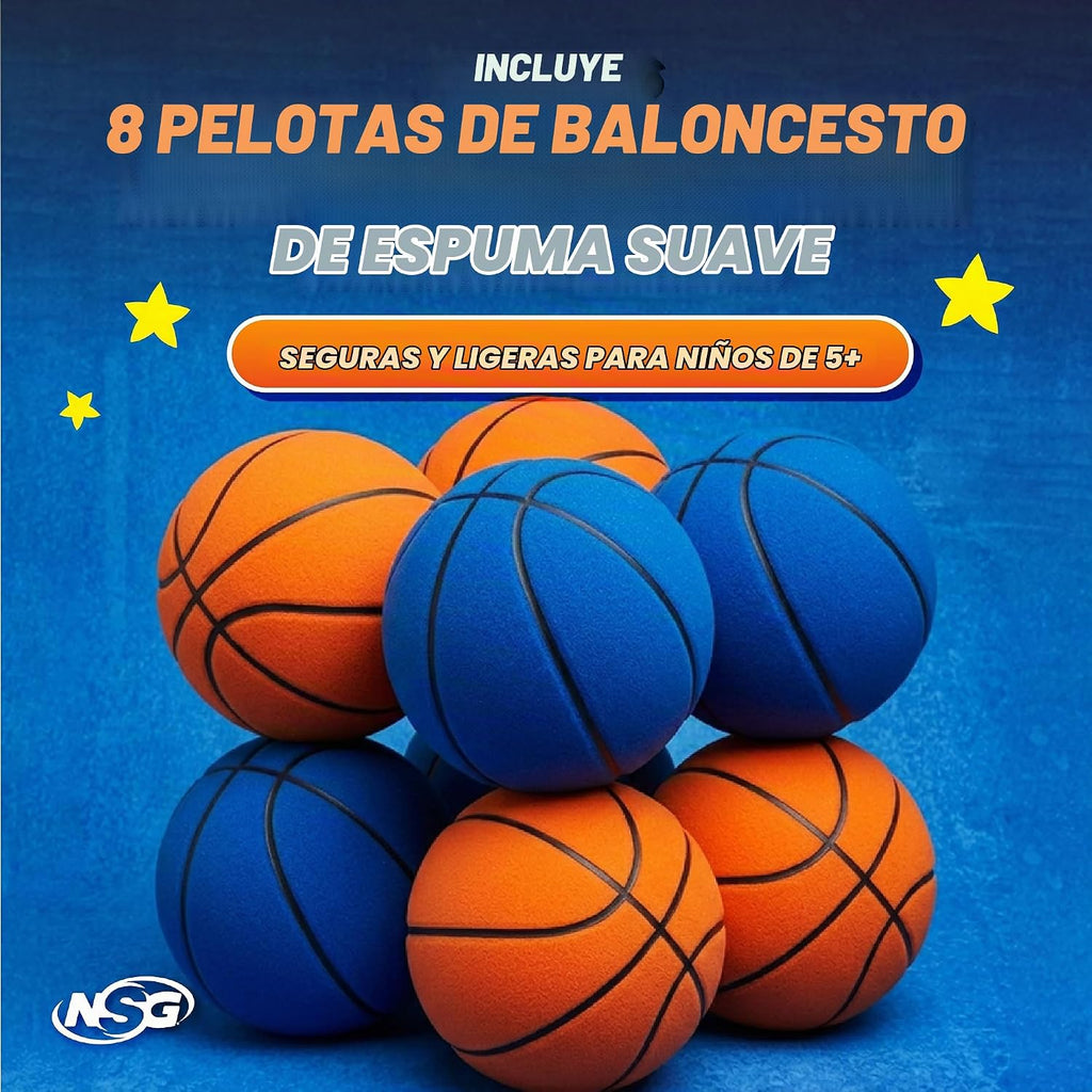 Aro de baloncesto sobre la puerta, pirámide de carreras de 7 aros de altura ajustable con 8 mini bolas de espuma y bolsa de transporte, montaje en pared, fácil instalación, juego para niños para interiores y exteriores para mayores de 5 años