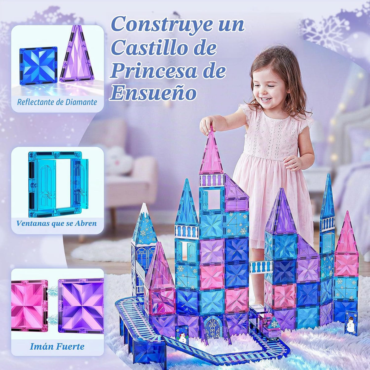 Princess Castle - Azulejos magnéticos para niños de 4 a 8 años con juego de