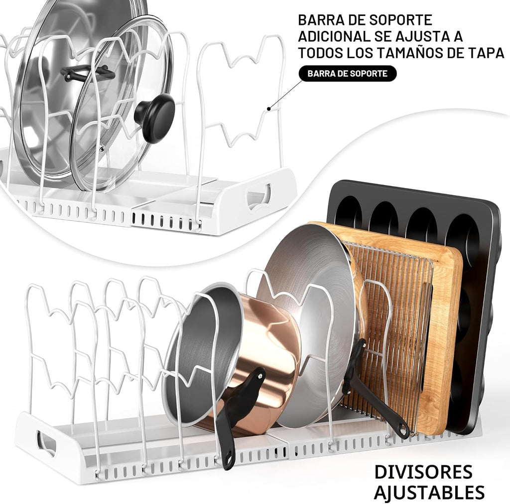 Simple Houseware Estante expandible para sartenes con 10 compartimentos