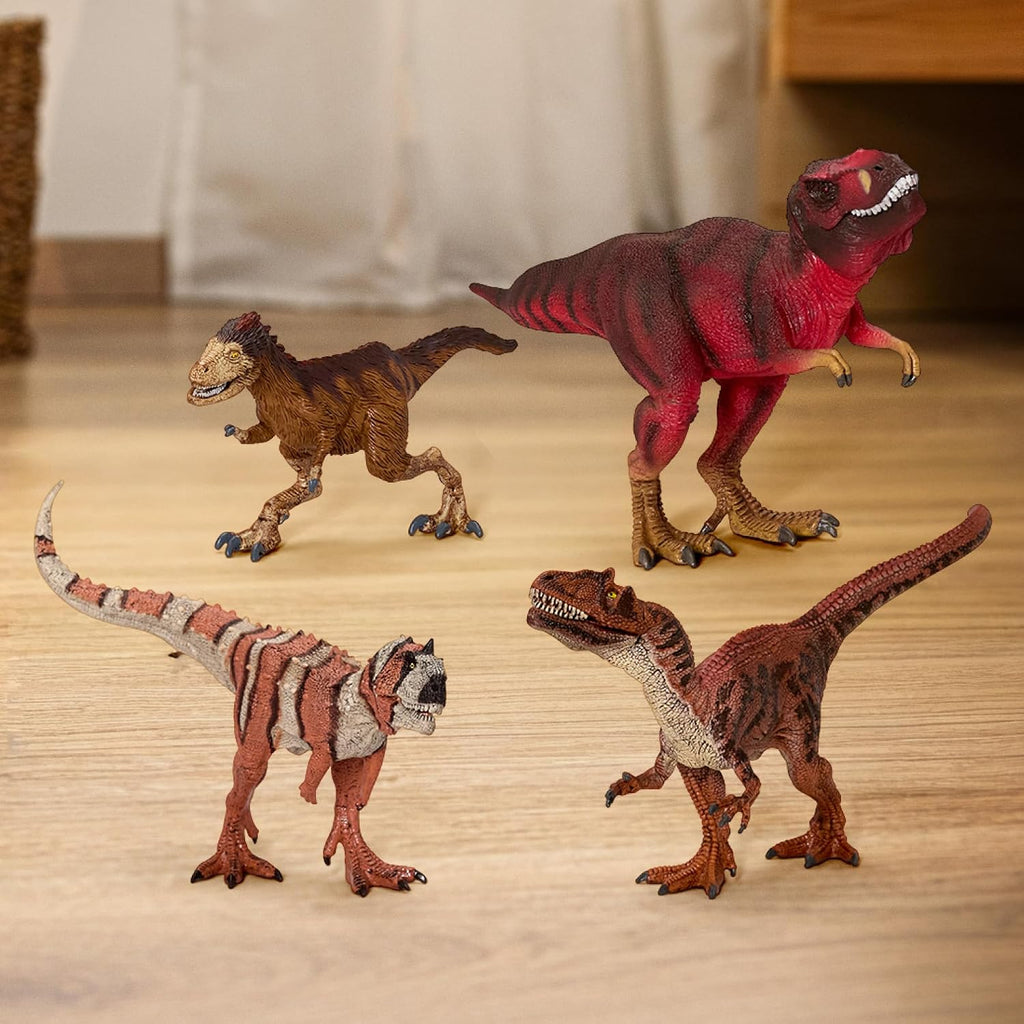 Schleich Dinosaurios – Juego de 4 piezas de dinosaurios rojos para niños y niñas – con figura de T Rex, Allosaurus, Intrepidus y Majungasaurus – Figura de dinosaurio realista de la era jurásica para