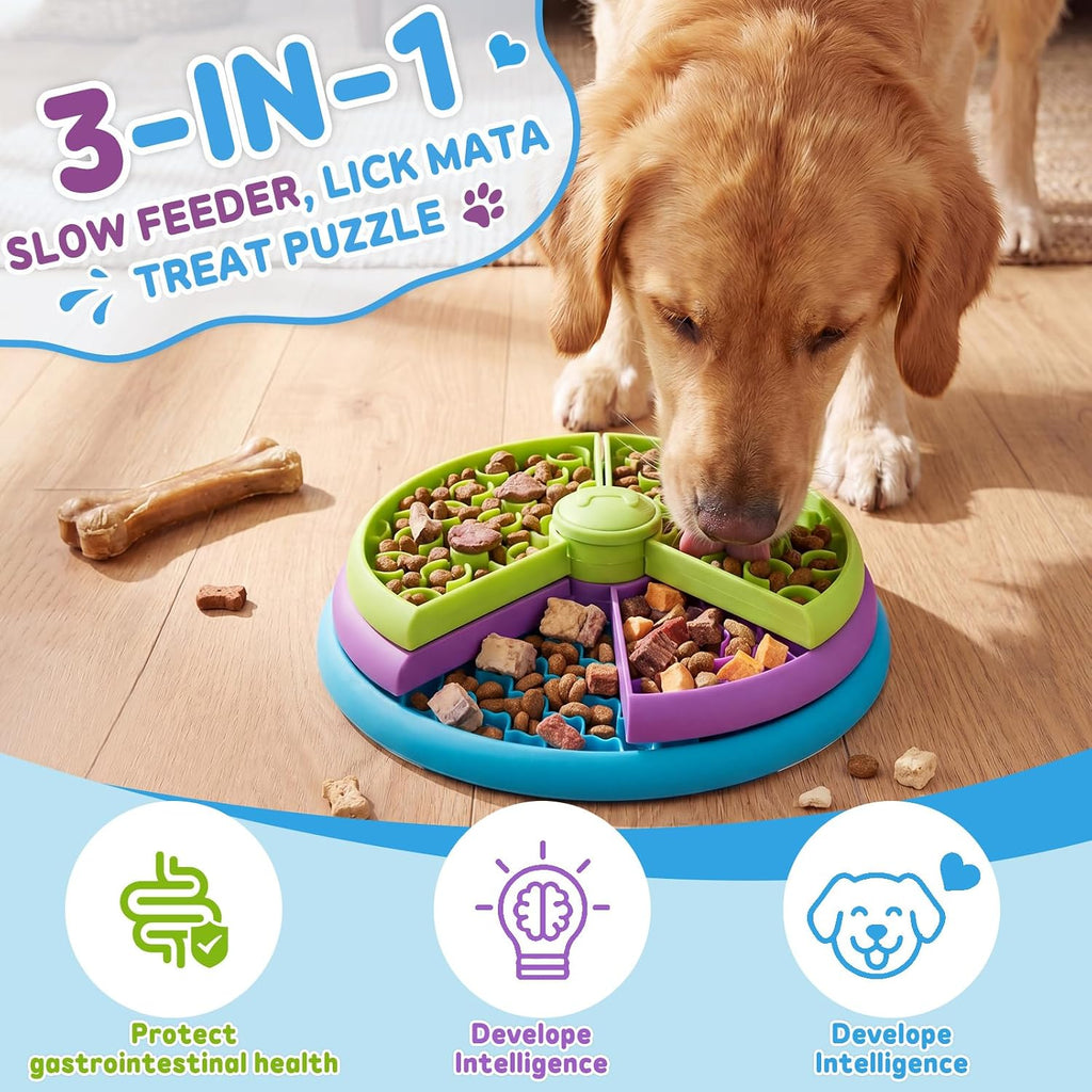 2 cuencos de alimentación lenta para perros, 3 niveles con 2 cucharas de silicona para reducir el aburrimiento y la ansiedad, antideslizante, interactivo, rompecabezas para perros, juguete de