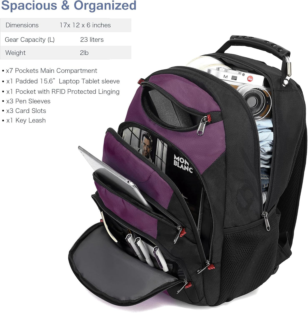 Mochila para laptop Boavan para hombre (Negro, 15.6 pulgadas), Viol...