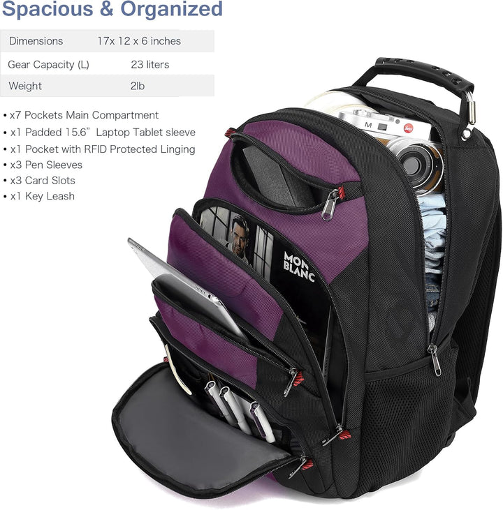 Mochila para laptop Boavan para hombre (Negro, 15.6 pulgadas), Viol...