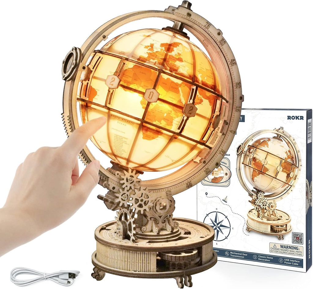 Lámpara ROKR Rompecabezas de madera 3D para adultos, rompecabezas de globo de madera con iluminación LED, kits de construcción de modelos, decoración de habitación para adolescentes, niñas, niños, mujeres y