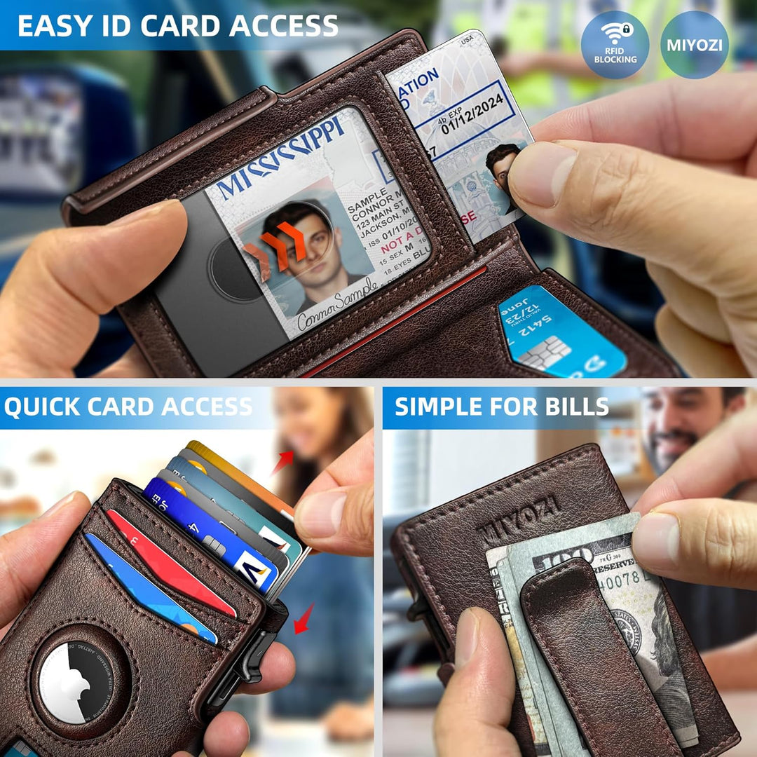Miyozi - Billetera Airtag para hombre, con clip de dinero, estuche...