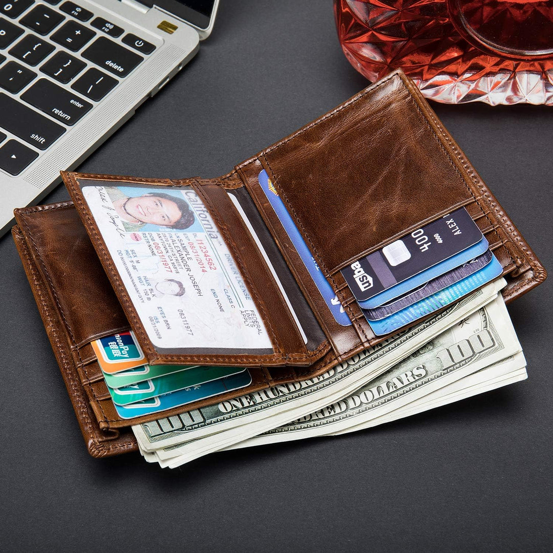Cartera de cuero para hombre, plegable vertical, con bloqueo RFID,...