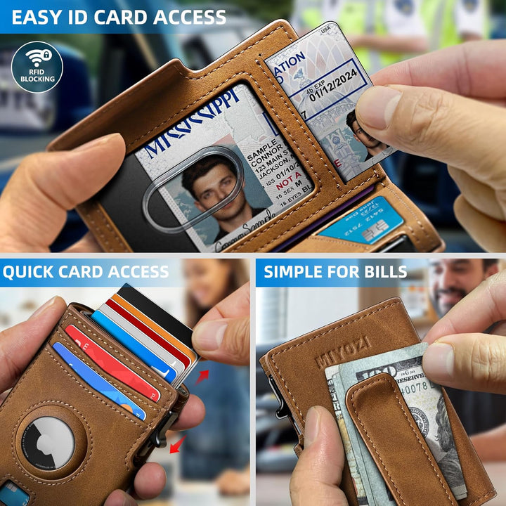 Miyozi - Billetera Airtag para hombre, con clip de dinero, estuche...