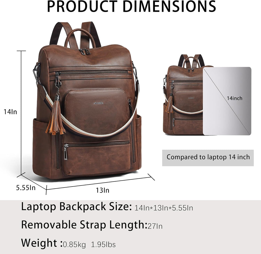 Shrrie - Mochila de cuero vegano para laptop de 14 pulgadas para mu...