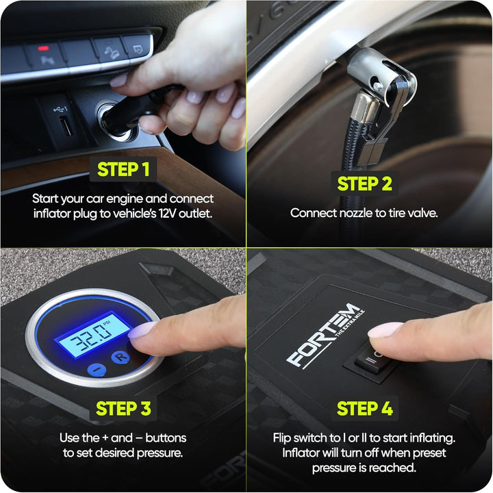 FORTEM Inflador de neumáticos, compresor de aire portátil, bomba de...