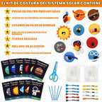 CiyvoLyeen Kit de costura espacial para niños, sistema solar, actividades de bricolaje para niños, suministros de manualidades de fieltro para 7, 8, 9, 10, 11, 12, niñas y niños, juego de costura educativo para principiantes, juego de 11