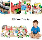 Mesa de tren 80 piezas de madera para niños con mesa